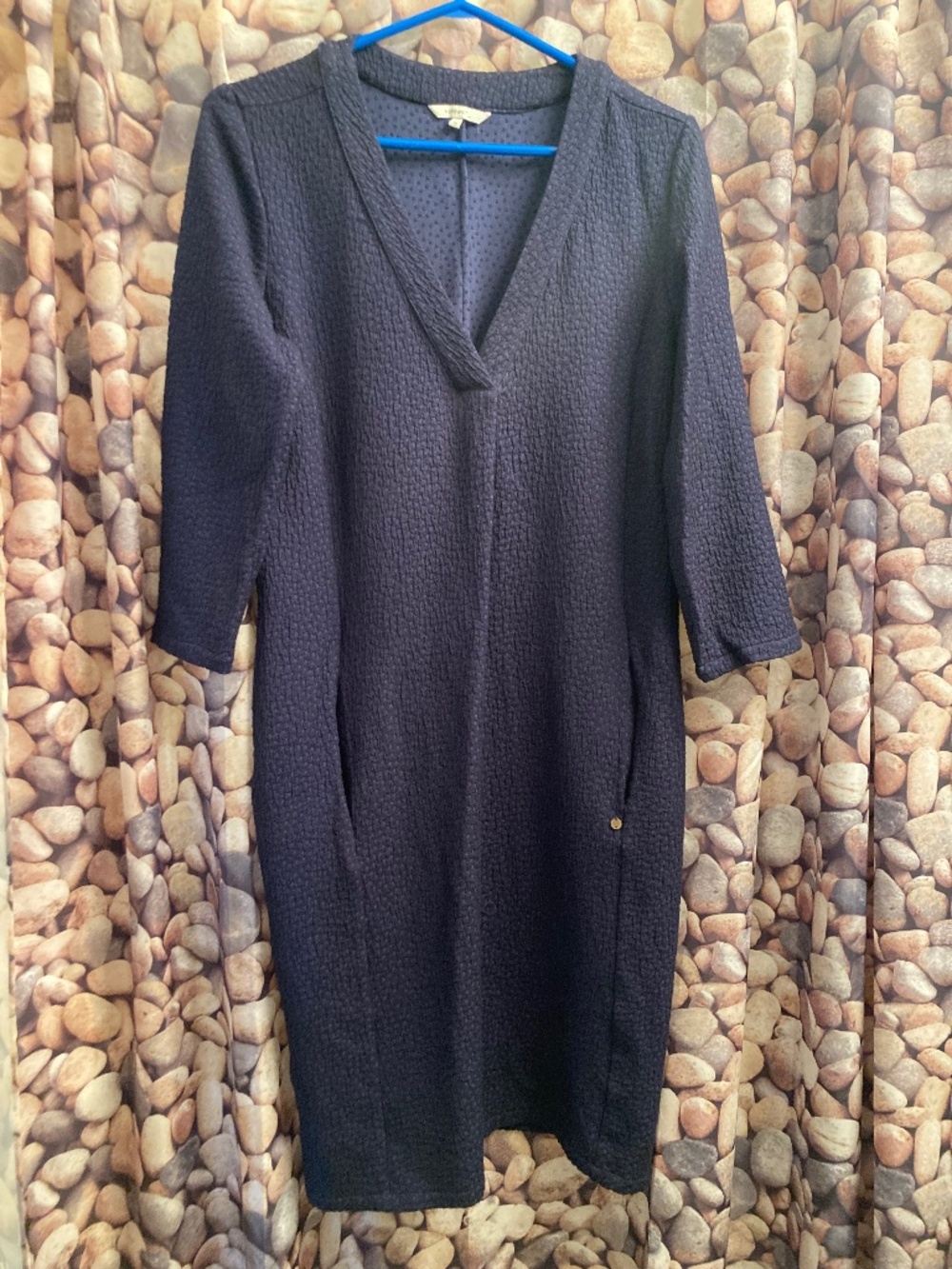 Sandwich tunic dress - size 38 - V neck with pockets! Navy textured fabric